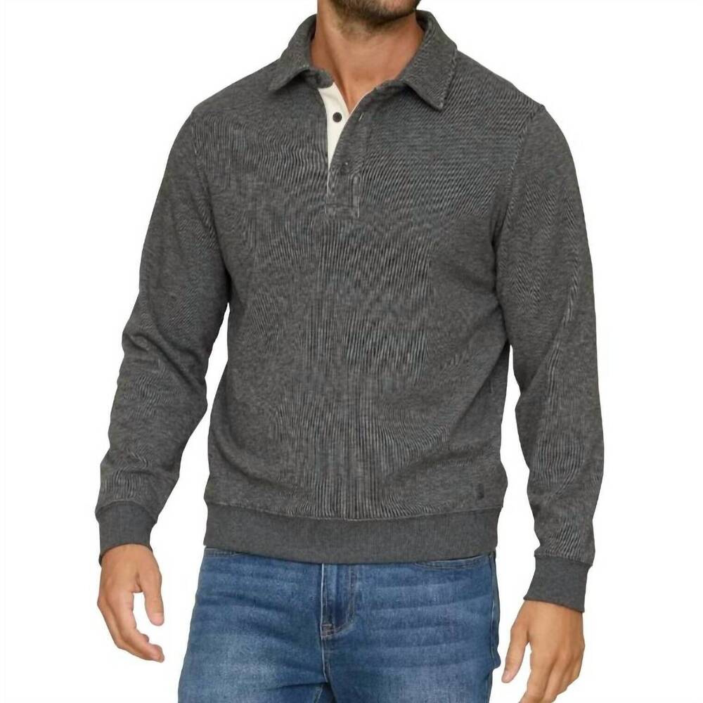 NEW FLAGS & ANTHEM newton fleeced polo in charcoal